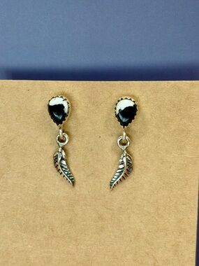 925 Sterling Silver Feather White Buffalo Turquoise Earrings